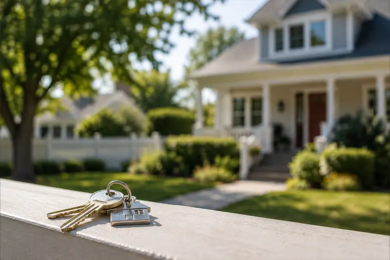House keys on a fence outside